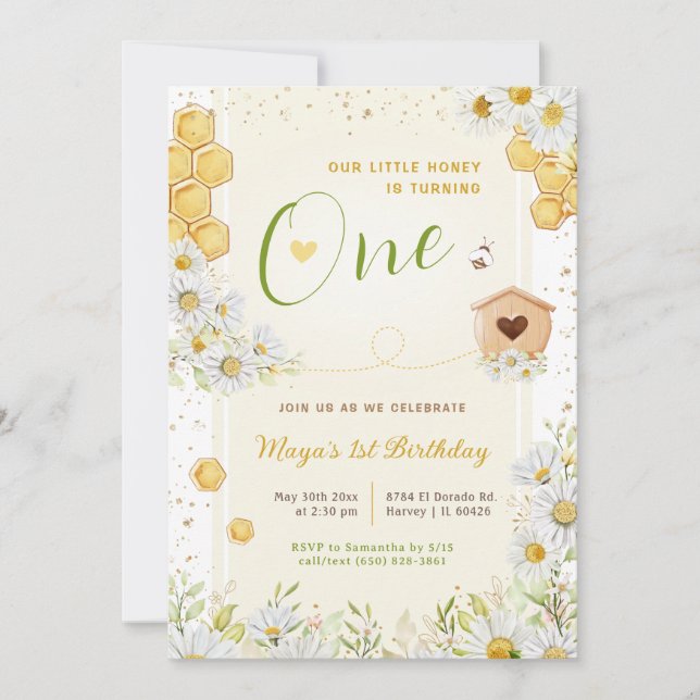 1st Birthday Little Honey Sweety Bee Girl's First Invitation (Front)
