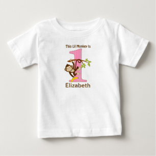1st Birthday Little Monkey Pink Baby T-Shirt