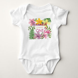 1st Birthday Luau Tropical Flowers Pink Baby Bodysuit