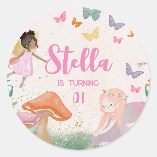 1st Birthday Magical Fairy Floral Garden Pixie Classic Round Sticker (Front)
