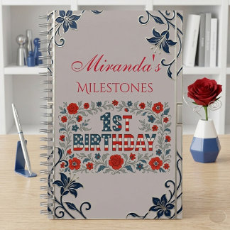 1st Birthday Milestone Memories Patriotic Florals Notebook