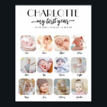 1st Birthday Milestone My First Year Photo Poster<br><div class="desc">Celebrate a very special milestone with this Gender-Neutral 1st Birthday Poster featuring a 12-photo collage design that highlights each month of your child’s first year. You can easily customize the design by adding 12 photos - one for each month from newborn to one year old, creating a meaningful and heartwarming...</div>