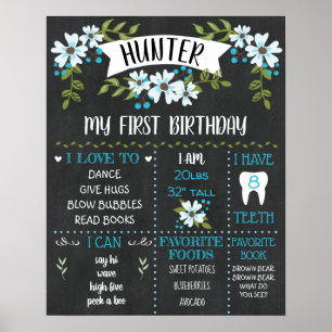 1st Birthday Milestone Poster Rustic Chalkboard