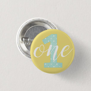 1st Birthday Mint & Yellow Polka Dot One 1 Inch Round Button