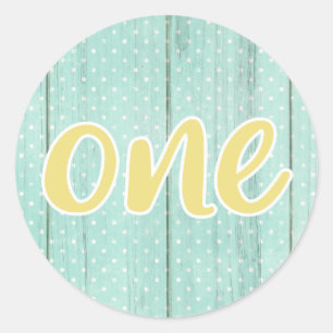1st Birthday Mint & Yellow Polka Dot One Classic R Round Sticker