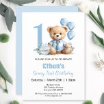 1st Birthday Modern Blue Teddy Bear Invitation<br><div class="desc">1st Birthday Invitation with a cute teddy bear, balloons and cupcake in soft light blue. Cute, simple and modern design for first or any Birthday of a little boy. Easily personalize all the text including the number of the Birthday. Please visit the store for the full line of products that...</div>