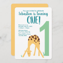 1st Birthday Modern Yellow Baby Giraffe