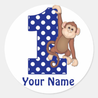 1st Birthday Monkey Blue Sicker Classic Round Sticker