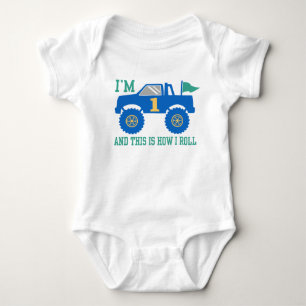 1st Birthday Monster Truck Baby Bodysuit