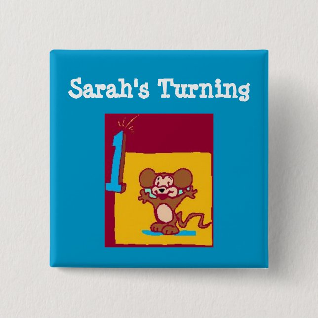 1st Birthday Mouse 2 Inch Square Button (Front)