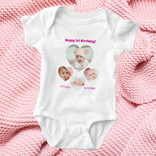 1st Birthday name age photo collage baby girl Bodysuit