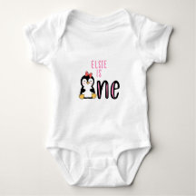 1st Birthday Name Penguin Cute