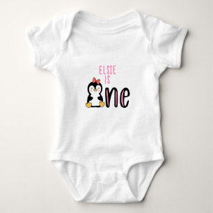 1st Birthday Name Penguin Cute Baby Bodysuit