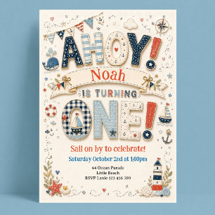 1st Birthday Nautical Ocean Invitation