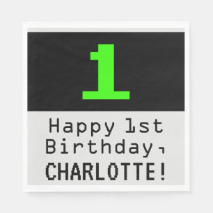 1st Birthday - Nerdy / Geeky Style "1" & Name Napkin