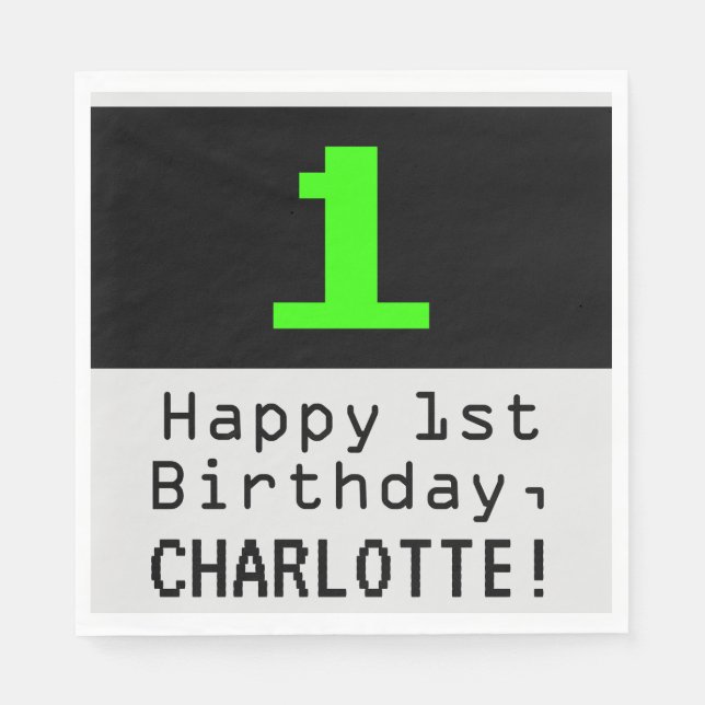 1st Birthday - Nerdy / Geeky Style "1" & Name Napkin (Front)