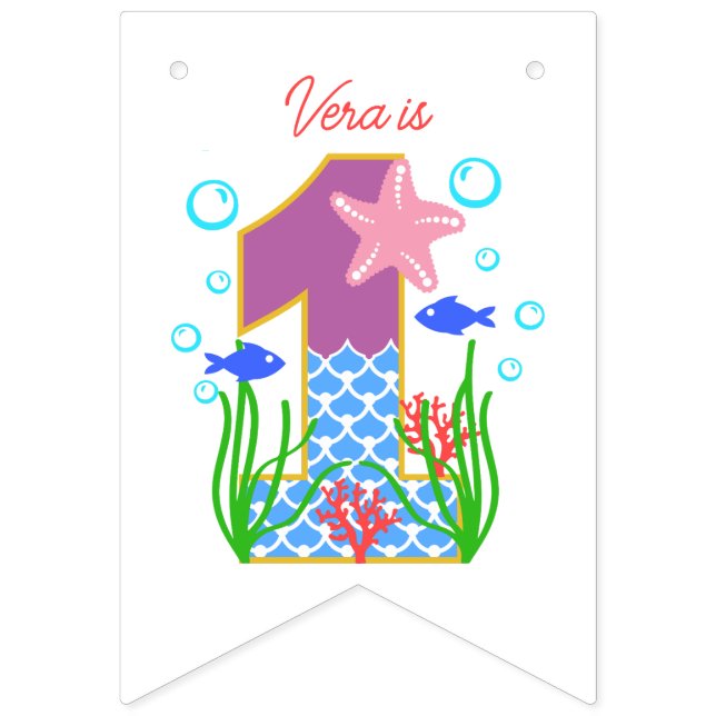 1st Birthday Ocean Theme 12 Month Photo Bunting Flags (First Flag)