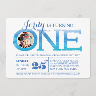 1st Birthday Ombre Watercolor One Photo Invitation