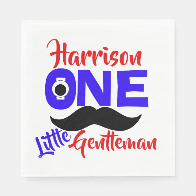 1st Birthday One Little Gentleman Personalized Napkin (Front)