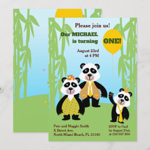 1st Birthday Panda Bear Family Party Invitation