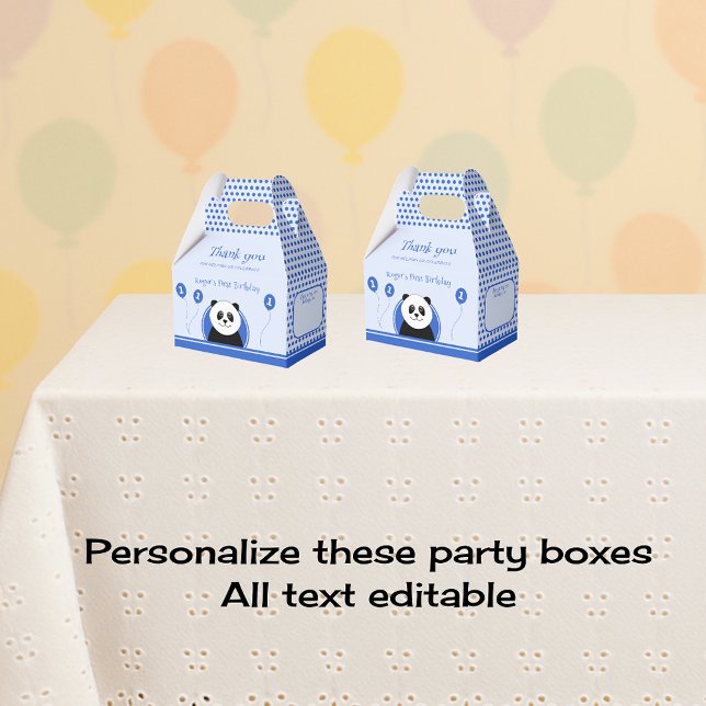 1st birthday panda blue party favor box (Creator Uploaded)