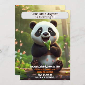 1st Birthday Panda Personalized Kids Name Age Invitation