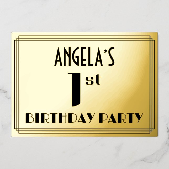 1st Birthday Party: Art Deco Look “1” and Name (Front)