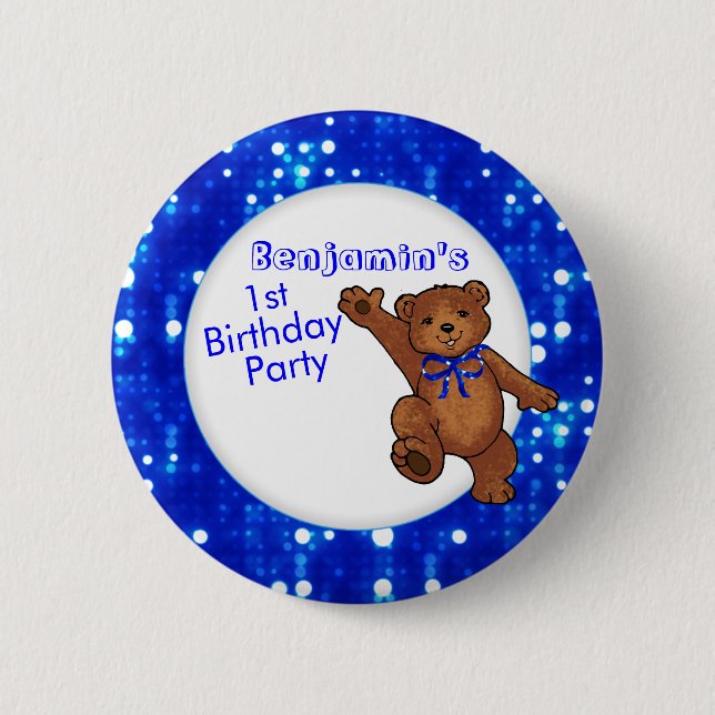 1st Birthday Party Bear Guest 2 Inch Round Button (Front)