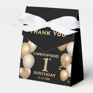 1st Birthday Party Black and Gold Balloons Favor Box