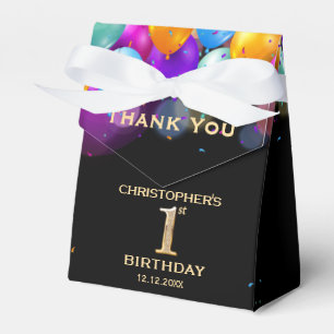 1st Birthday Party Black and Gold Balloons Favor Box