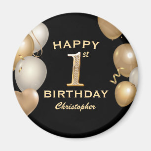 1st Birthday Party Black and Gold Balloons Magnet
