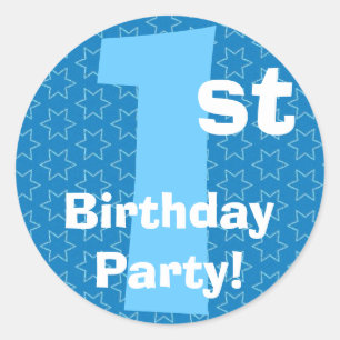 1st  Birthday Party Blue Stars B540A Classic Round Sticker