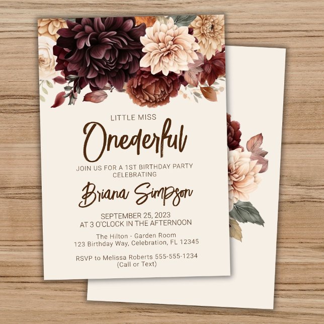 1st Birthday Party Brown Ivory Beige Floral Invitation (Creator Uploaded)