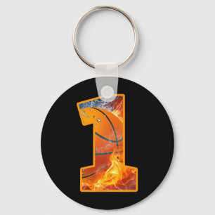 1st Birthday Party Bysketbyll Print Number 1 Year Keychain