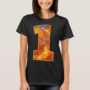 1st Birthday Party Bysketbyll Print Number 1 Year  T-Shirt