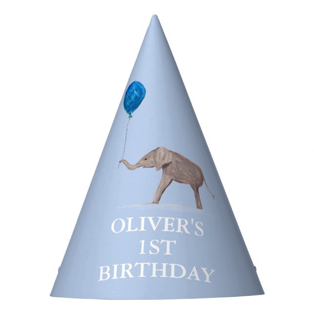 1st Birthday Party Celebration Blue Boy Kids Party Hat (Front)