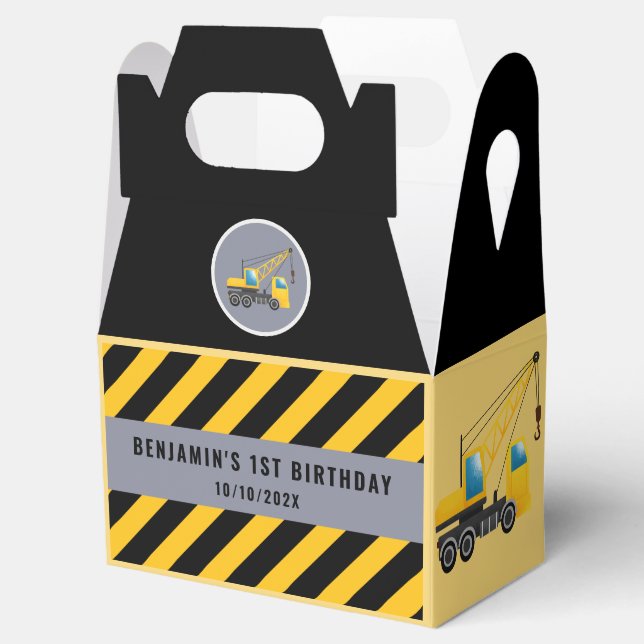1st Birthday Party Construction Truck Thank You Favor Box (Opened)