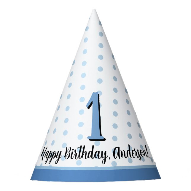 1st Birthday Party Cupcake Boys Blue Pattern Party Hat (Front)