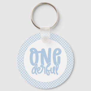 1st Birthday Party Cute Pastel Blue Onederful Keychain