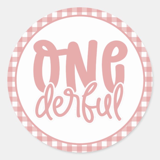 1st Birthday Party Cute Pastel Pink Onederful Classic Round Sticker (Front)