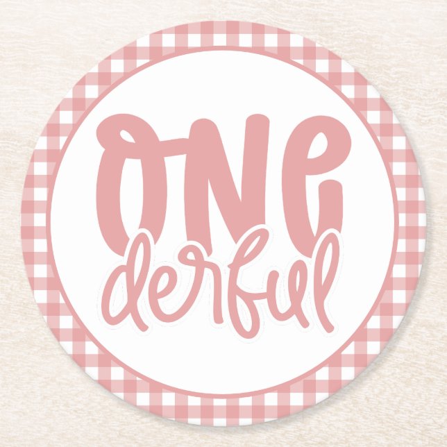 1st Birthday Party Cute Pastel Pink Onederful Round Paper Coaster (Front)