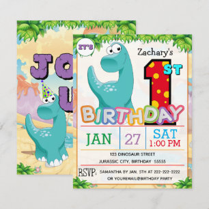 1st Birthday Party Dinosaur Invitation