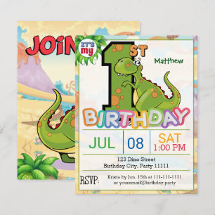 1st Birthday Party Dinosaur Invitation