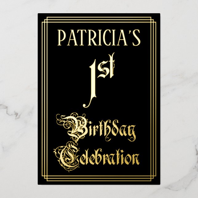 1st Birthday Party — Fancy Script & Custom Name (Front)