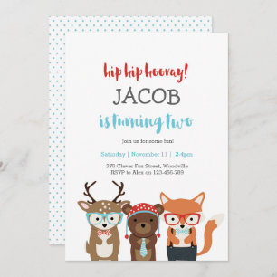 1st Birthday Party Fun Woodland animals Invitation