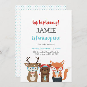 1st Birthday Party Fun Woodland animals Invitation