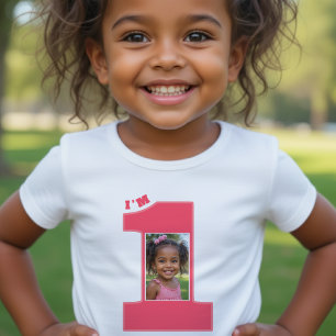1st Birthday Party Girls Pink One Photo Baby T-Shirt