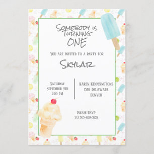 1st Birthday Party Ice Cream Invitation