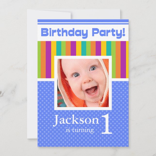 1st Birthday Party Invitations Fun Neon Boy (Front)