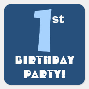 1st Birthday Party Navy and Baby Blue Square Sticker